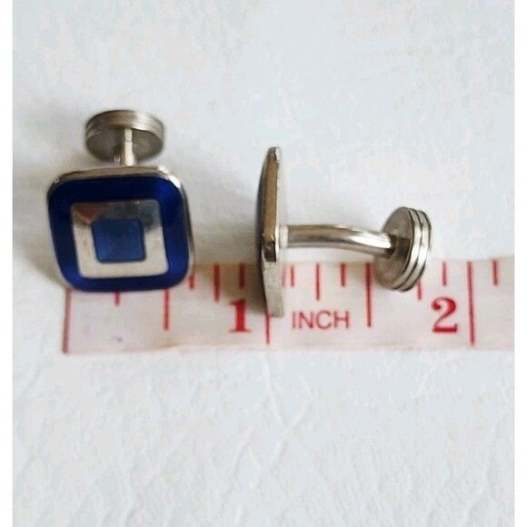 Cufflinks Genuine Charles Tyrwhitt Blue Enameled Silver-Plated Square Made in UK - Picture 5 of 5